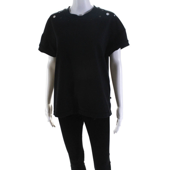 Lululemon Eyelet Short Sleeve Terry Sweatshirt Loose Fit Black 6 - Picture 8 of 10